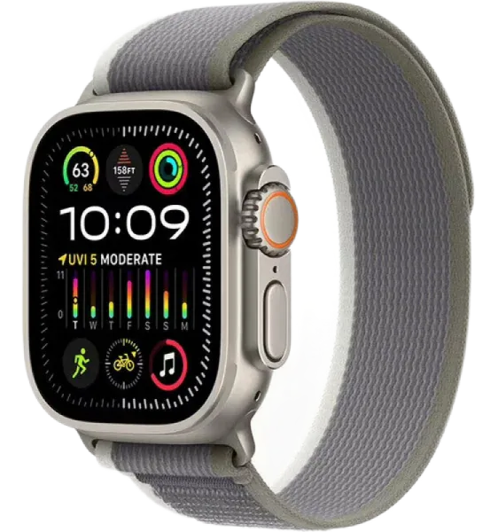 Apple Watch Series Ultra 2 49mm Natural Titanium Case with Green/Gray Trail Loop M/L