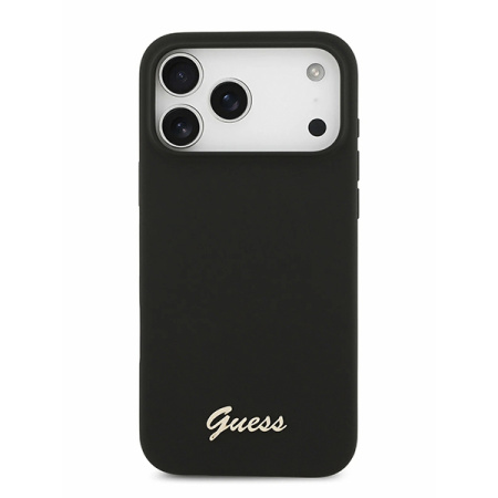 Guess для iPhone 17 Pro чехол Liquid silicone Gold metal logo & Camera Hard Black (MagSafe)